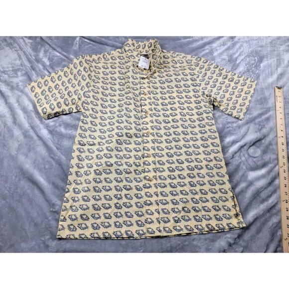 Kahala Hawaiian Shirt Small Men Button Down Short Sleeve Tribal Fish Yellow Blue - Picture 1 of 6